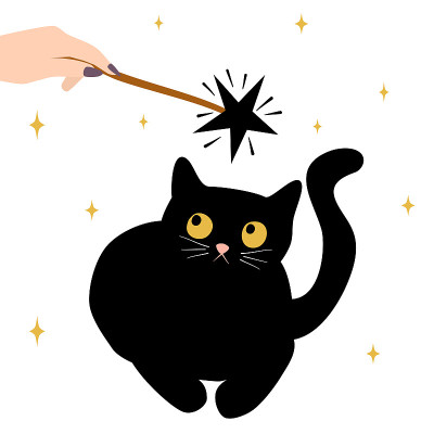 可爱的卡通向量万圣节背景插图与黑猫