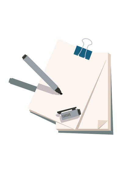 Illustration of note paper and pen.