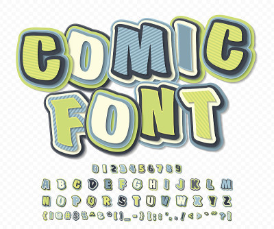 蓝绿色的高细节漫画字体。漫画,波普艺术