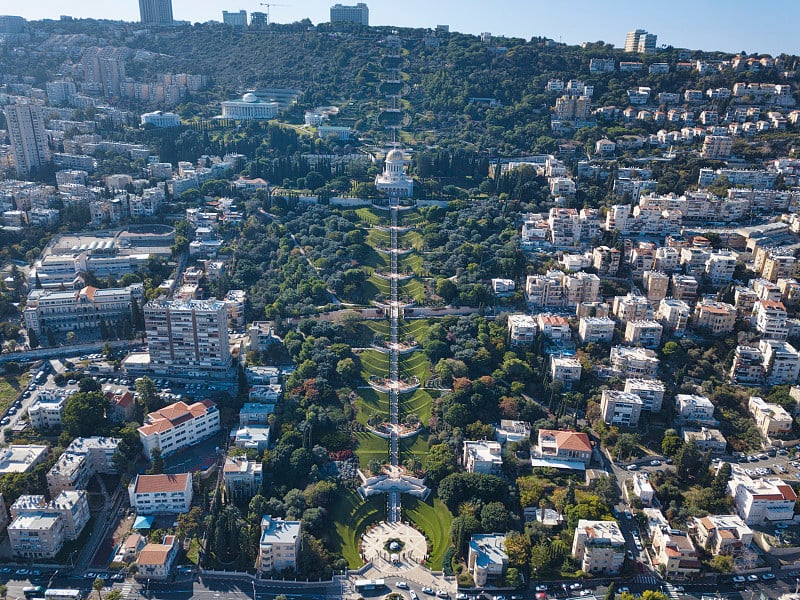 巴海，Báb和Bahá'í花园和寺庙在卡梅尔山山坡上，