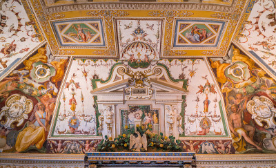 室内景色在Villa d'Este，蒂沃利，拉齐奥，意大利中部。