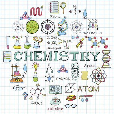 化学科学涂鸦书法元素。科学与学校教育主题。