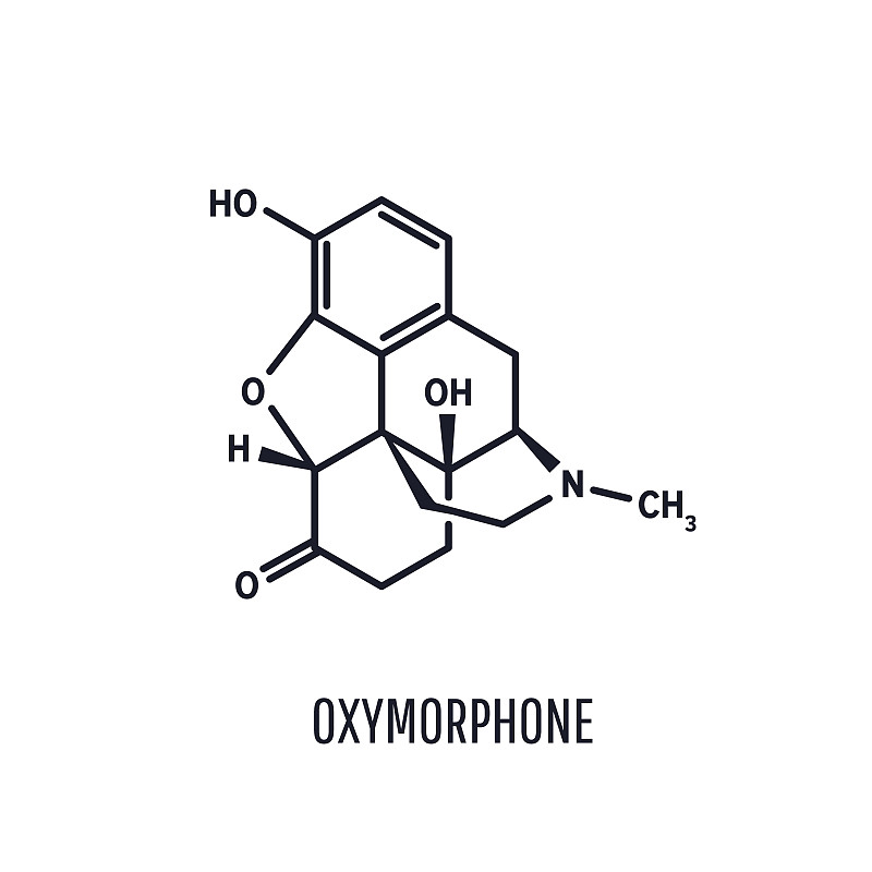 羟吗啡酮类阿片类镇痛药分子，骨架化学公式，矢量图