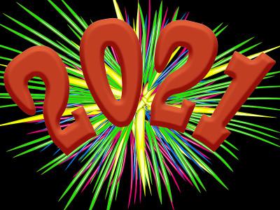 插图为2021年快乐新年概念与烟花