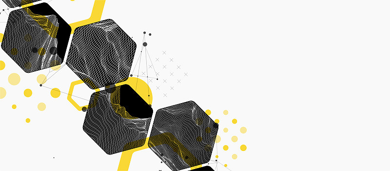 现代科学或技术使用六角形抽象背景。线框斑点表面插图。向量。
