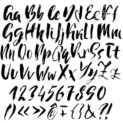 手绘干刷字体。现代刷刻字。摇滚风格的字母。矢量插图。