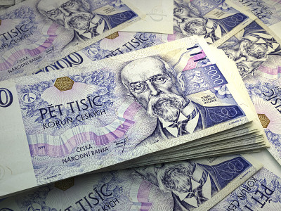 捷克钞票。Czechkoruna账单。5000捷克克朗，商务，财务背景。