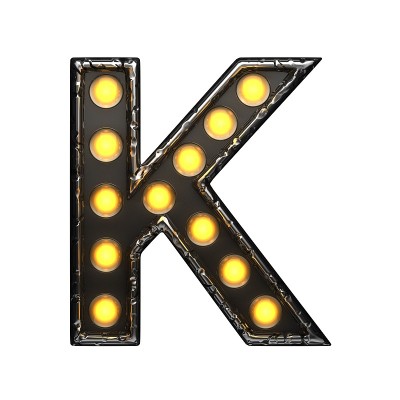 K金属字母与灯。三维演示