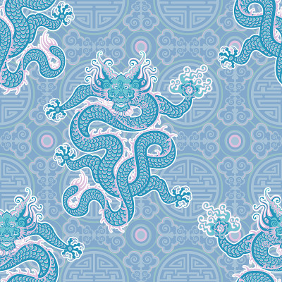 A Chinese dragon. A seamless pattern. Vector graph
