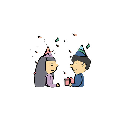 男孩给女孩彩色图标礼物。移动概念和web应用的生日图标元素。彩色男孩给女孩的礼物图标可以用于网络和手