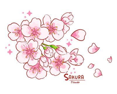 樱花枝手绘卡通艺术插图