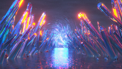 宝石矿物在神秘的外星星球3D渲染