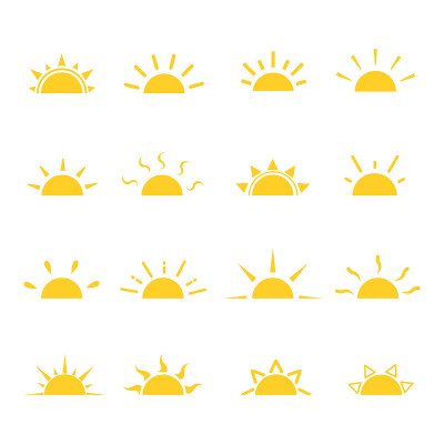 太阳图标在白色背景的集合。