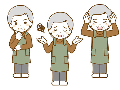 A troubled expression of an old man wearing an apr