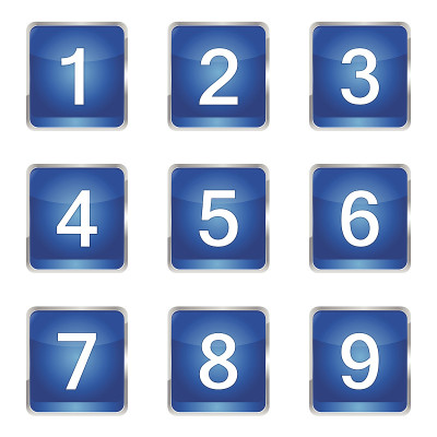 数字计数方形矢量蓝色图标设计集