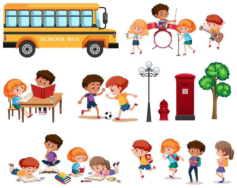 Set of school kids isolated