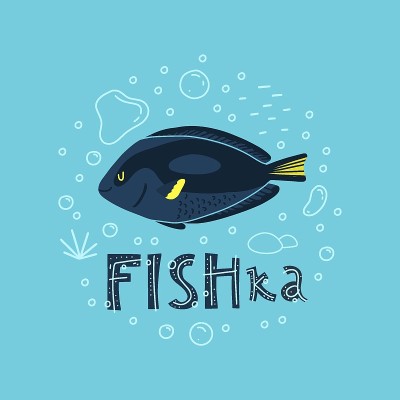 可爱的海洋外科医生鱼的插图。字母- FISHka。