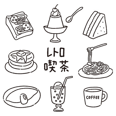 复古咖啡店美食可爱手绘线条画图