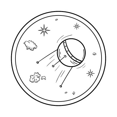 宇宙中的卫星。涂鸦风格的太空物体。