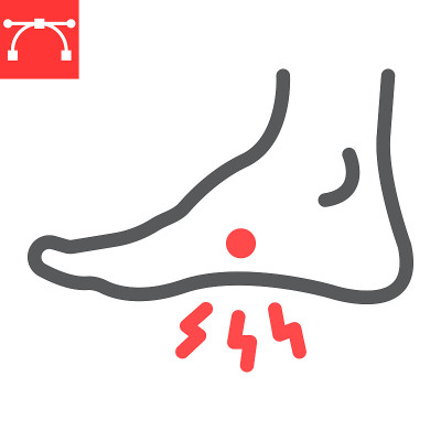 脚痛线图标，腿痛，脚痛矢量图标，矢量图形，可编辑的描边轮廓符号，eps 10。