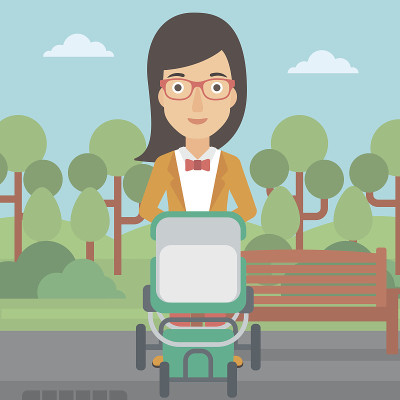 女人推婴儿车