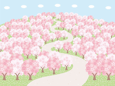 简单的樱花山背景插图。
