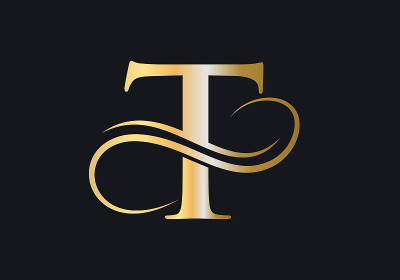 T字母首字母豪华标志模板。T标志金色概念。T字母标志与金色豪华颜色和字母组合设计。