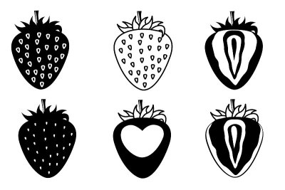Set of strawberry silhouettes. Black and white sha