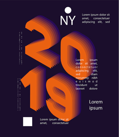 2019色。横幅2019数字。矢量新年插图。