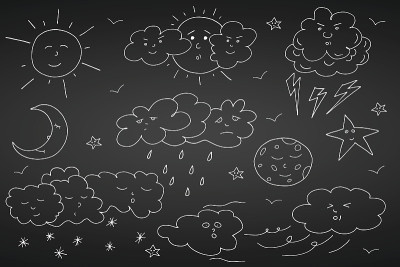 涂鸦的天气。手绘元素。