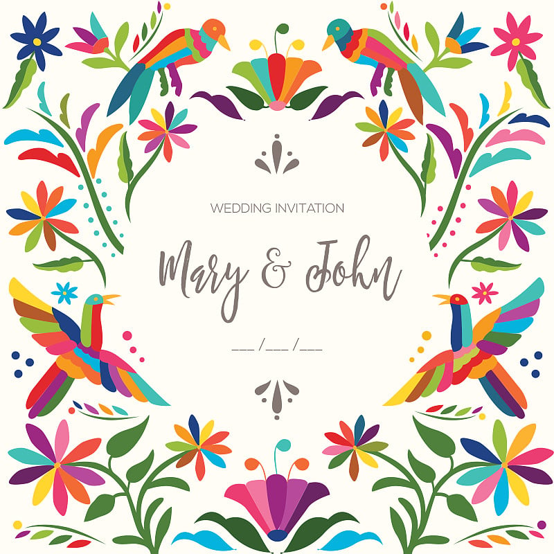 Mexican Traditional Otomí Wedding Invitation - Cop