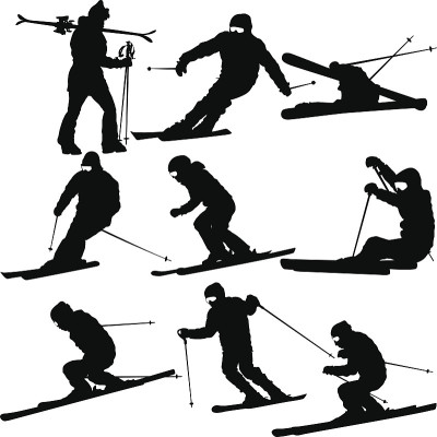 让滑雪者加速下坡。向量运动silhouett