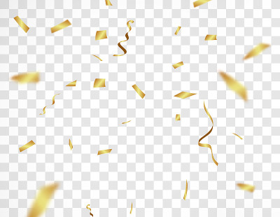 现实的金色五彩纸屑背景矢量插图。假日设计在一个透明的背景。