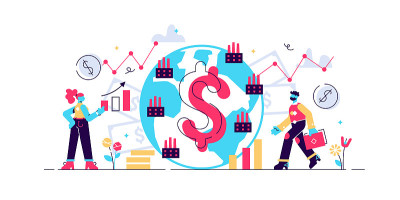宏观经济学矢量插图。平的小