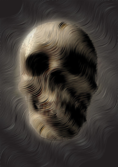 Blurry smoke skull line art vector illustration