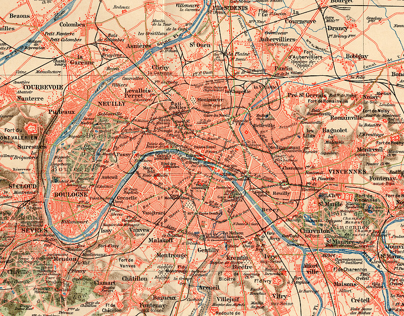 19世纪80年代的巴黎地图，蜉蝣。