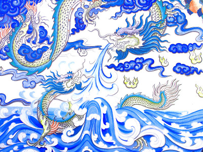 中国风格的龙在泰国的墙上寺庙