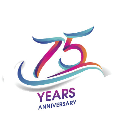 75周年庆典标志为蓝色和红色。