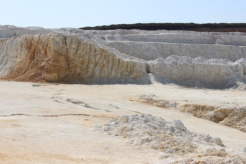 Clay mining. Beautiful background of white clay.