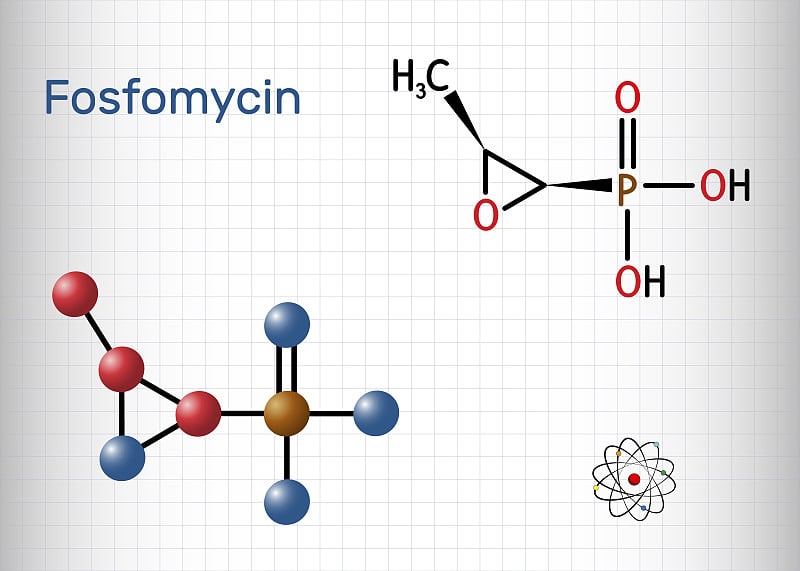 磷霉素，磷霉素，磷霉素分子。它是一种具有抗菌、杀菌特性的合成抗生素。笼子里的一张纸