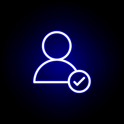 用户，检查标记图标在霓虹灯风格。可以用于网页，logo，手机应用，UI, UX