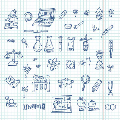 一组涂鸦科学图标