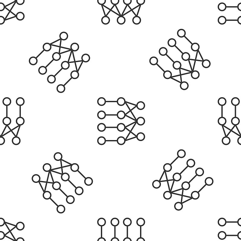 灰线神经网络图标孤立无缝模式上的白色背景。人工智能AI。向量