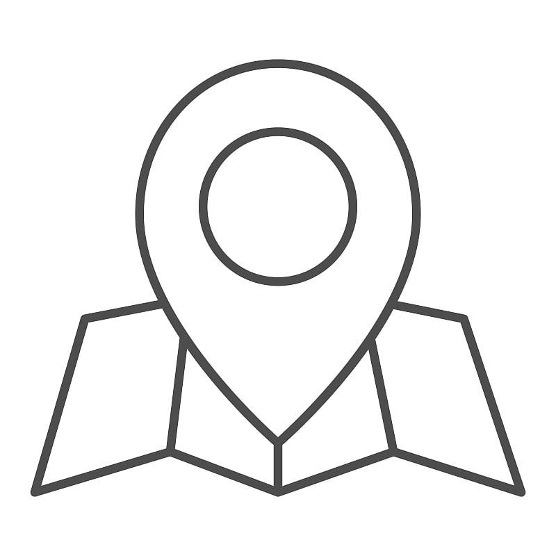 Location marker and map thin line icon, cartograph