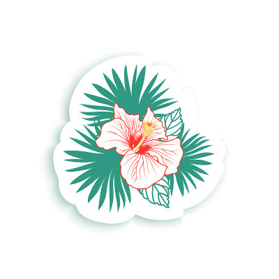 棕榈叶和木槿花贴纸，时尚别针胸针，补丁，刺绣，appliqué