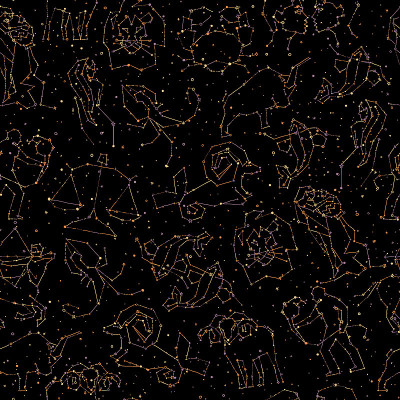 占星手画无缝图案，所有的黄道星座以星座风格与线条和星星在无尽的背景。十二生肖星座的涂鸦背景