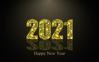 Happy New Year 2021. Background with golden sparkl