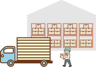 仓库里的人和卡车。