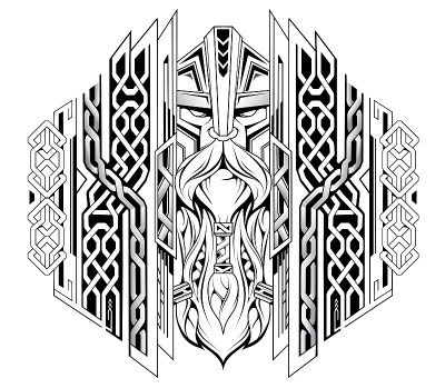 Viking head with ornaments as tattoo illustration