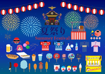 传统的日本夏季节日图标设置